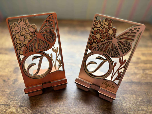 Custom Butterfly & Floral Phone Stand – Personalized with Name and Initial