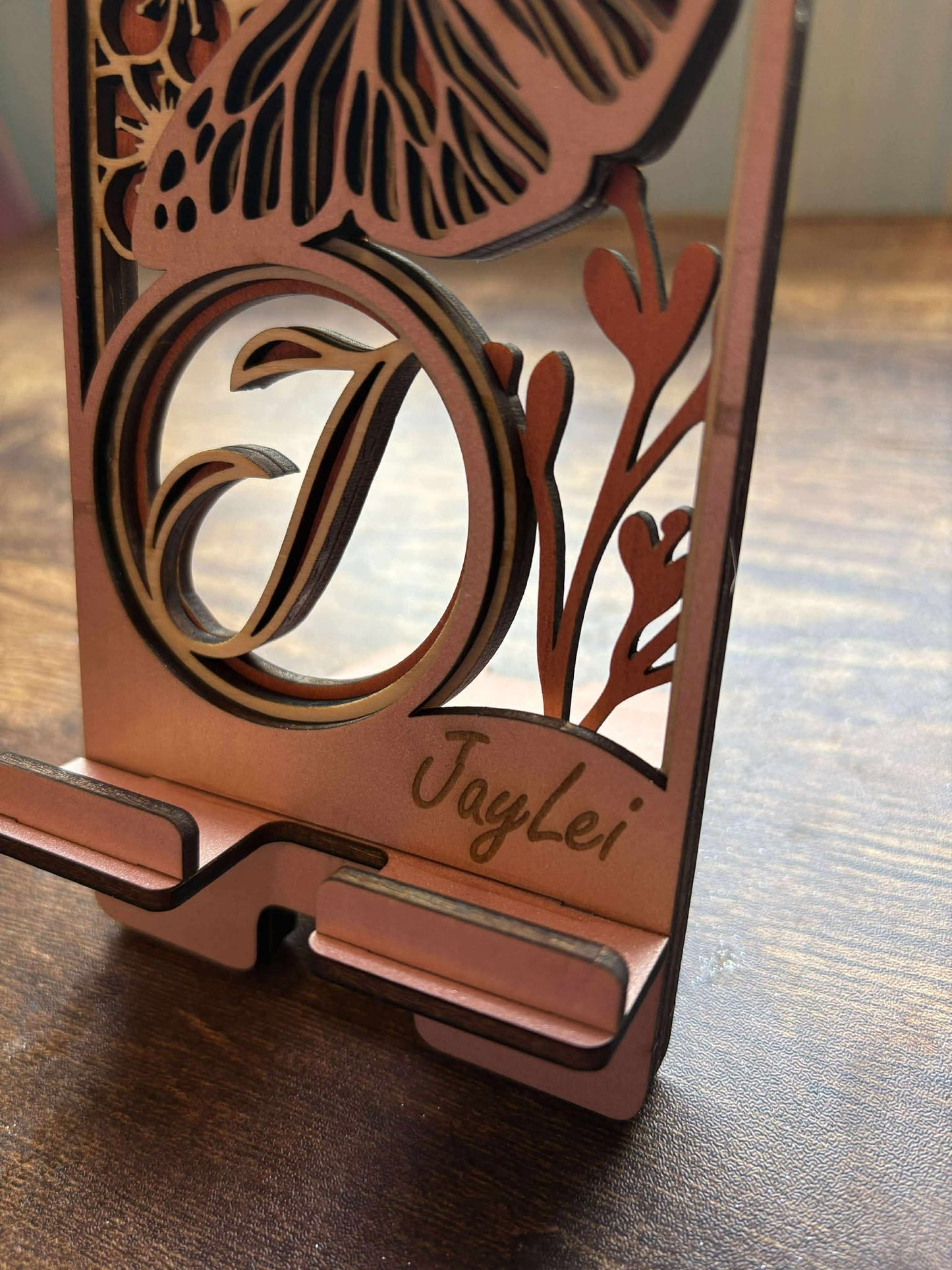 Custom Butterfly & Floral Phone Stand – Personalized with Name and Initial