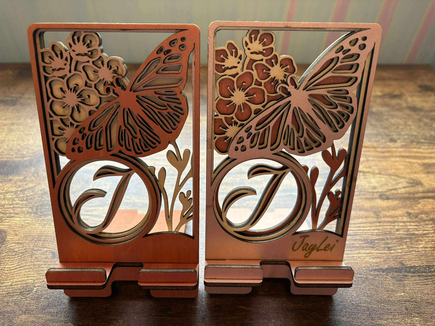 Custom Butterfly & Floral Phone Stand – Personalized with Name and Initial