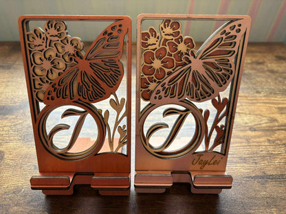 Custom Butterfly & Floral Phone Stand – Personalized with Name and Initial