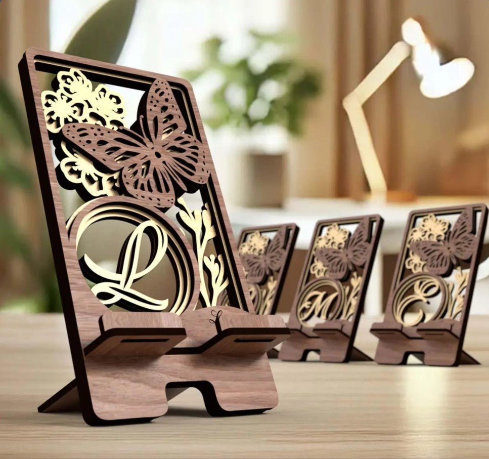 Custom Butterfly & Floral Phone Stand – Personalized with Name and Initial