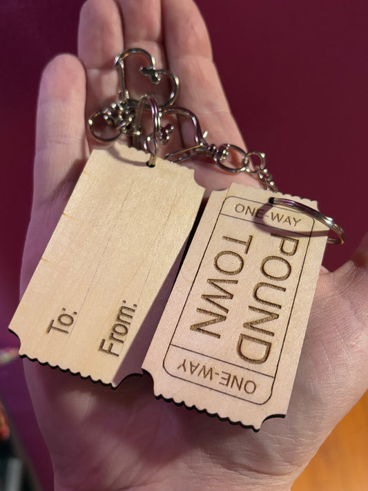 Customizable Valentine's Day Pound Town Ticket Keychain & Magnet with Heart Key Ring - Unique Gift for Couples