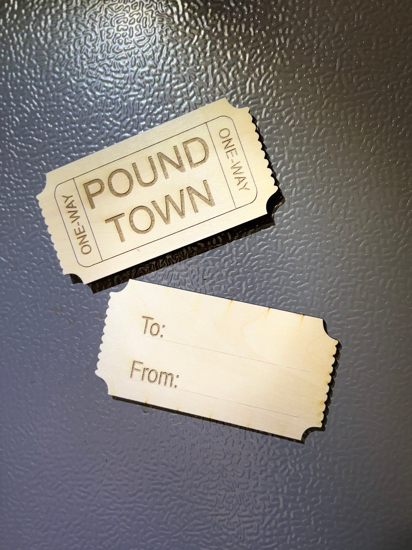 Customizable Valentine's Day Pound Town Ticket Keychain & Magnet with Heart Key Ring - Unique Gift for Couples